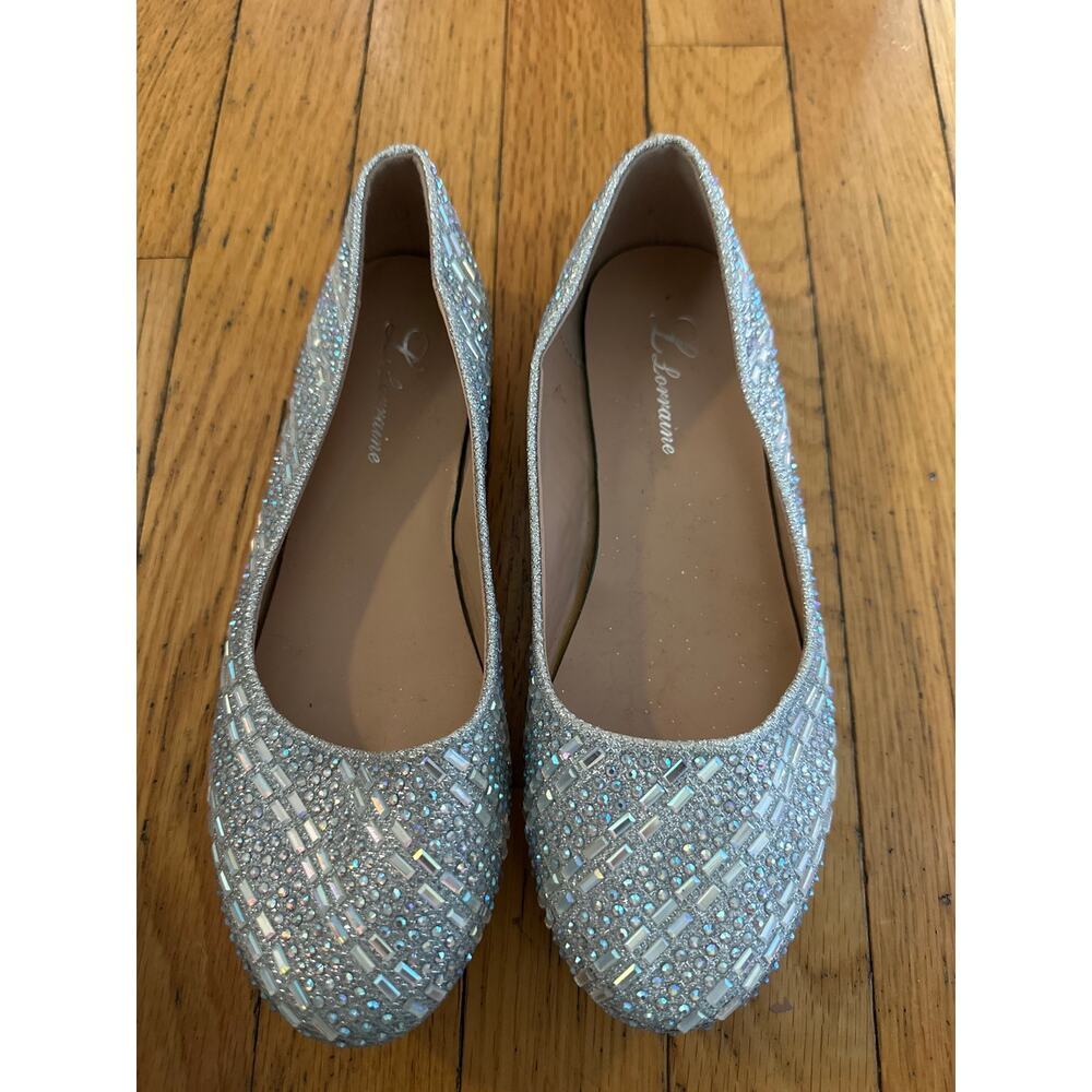 Lorrainne Brynne Rhinestone Ballet Flats Sz 6 Silver Sparkle Wedding Prom Shoes